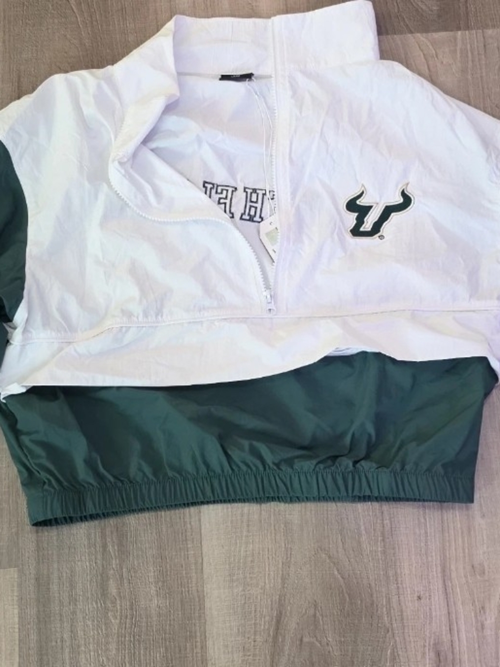 Women's White & Dark Green Half-Zip Windbreaker with USF Logo Size XL NWT
